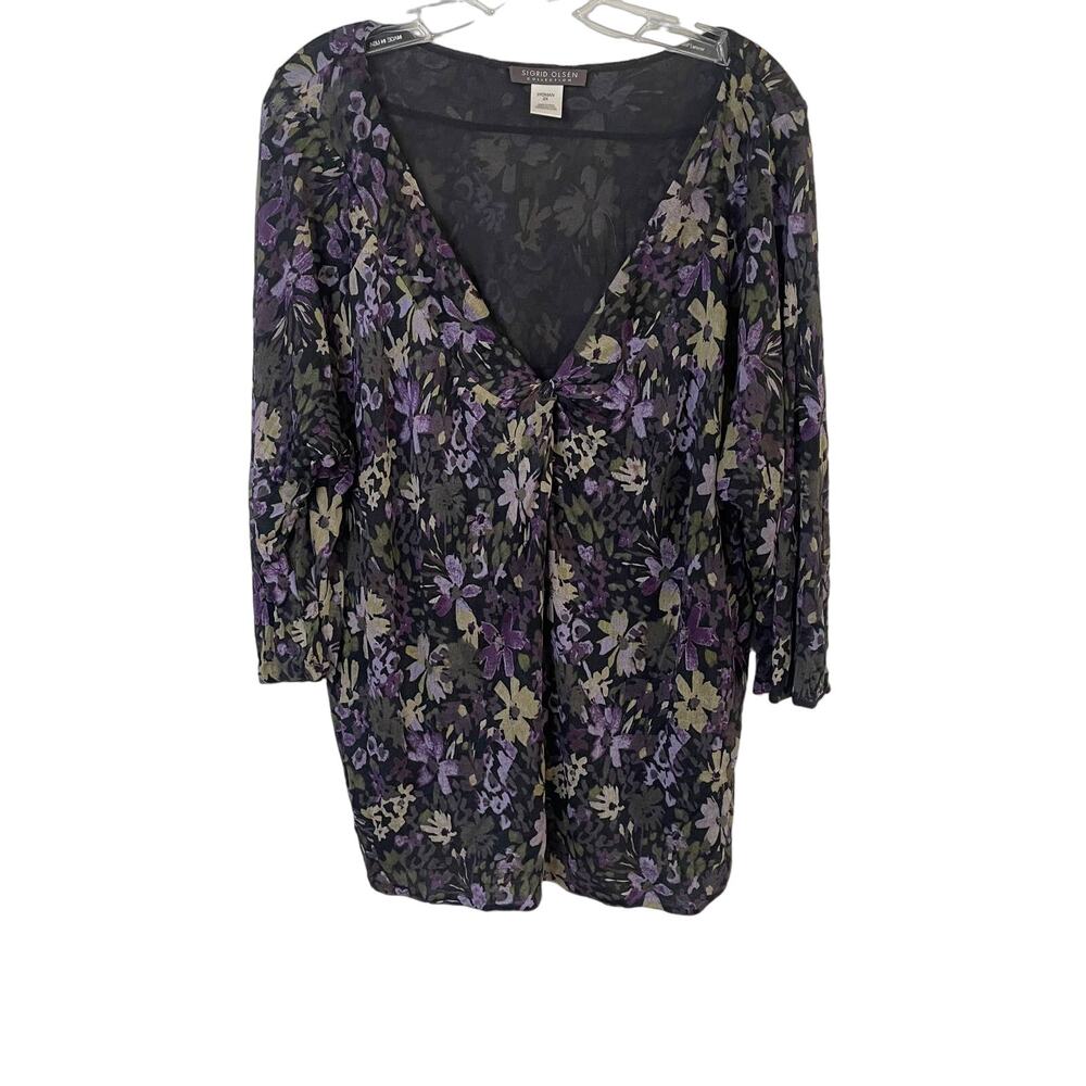 Sigrid Olsen Collection V-Neck Floral Silk Tunic Sz 2X